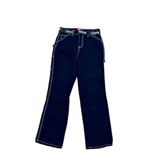Nice DICKIES Black w/ White Stitching High Rise Carpenter Straight Leg Jeans Sz